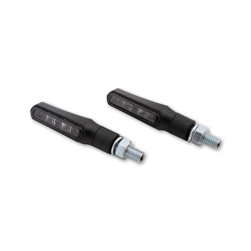 HIGHSIDER smart Motorrad LED Blinker Shorty-Fin Schwarz Glas Rauchgrau (Paar)