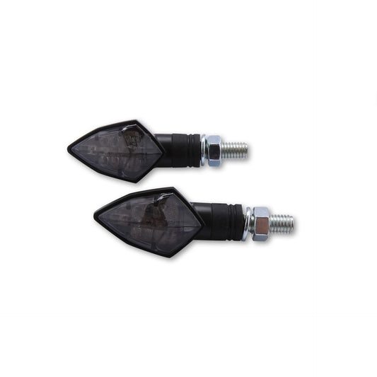 HIGHSIDER Rock Motorrad LED Blinker Gehäuse Schwarz / Linse Rauchgrau (Paar)