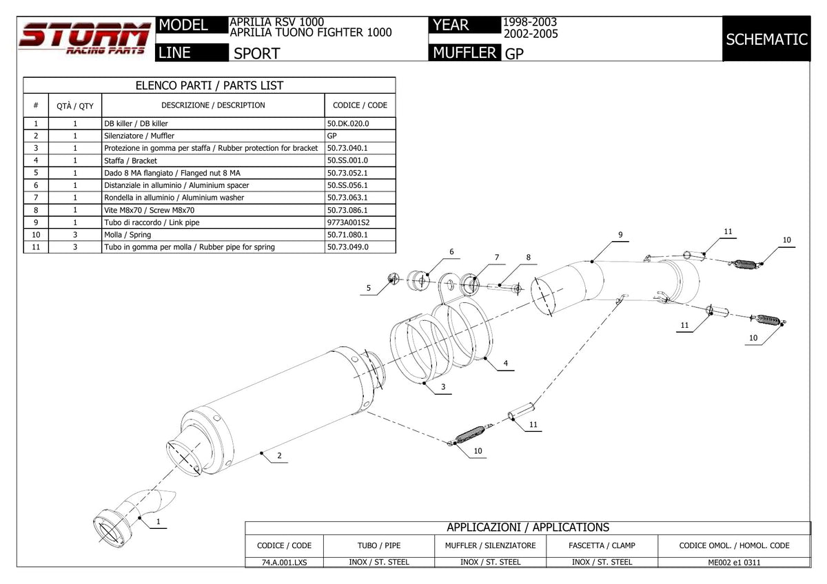 STORM GP Auspuff passend für Aprilia RSV 1000 1998-2003