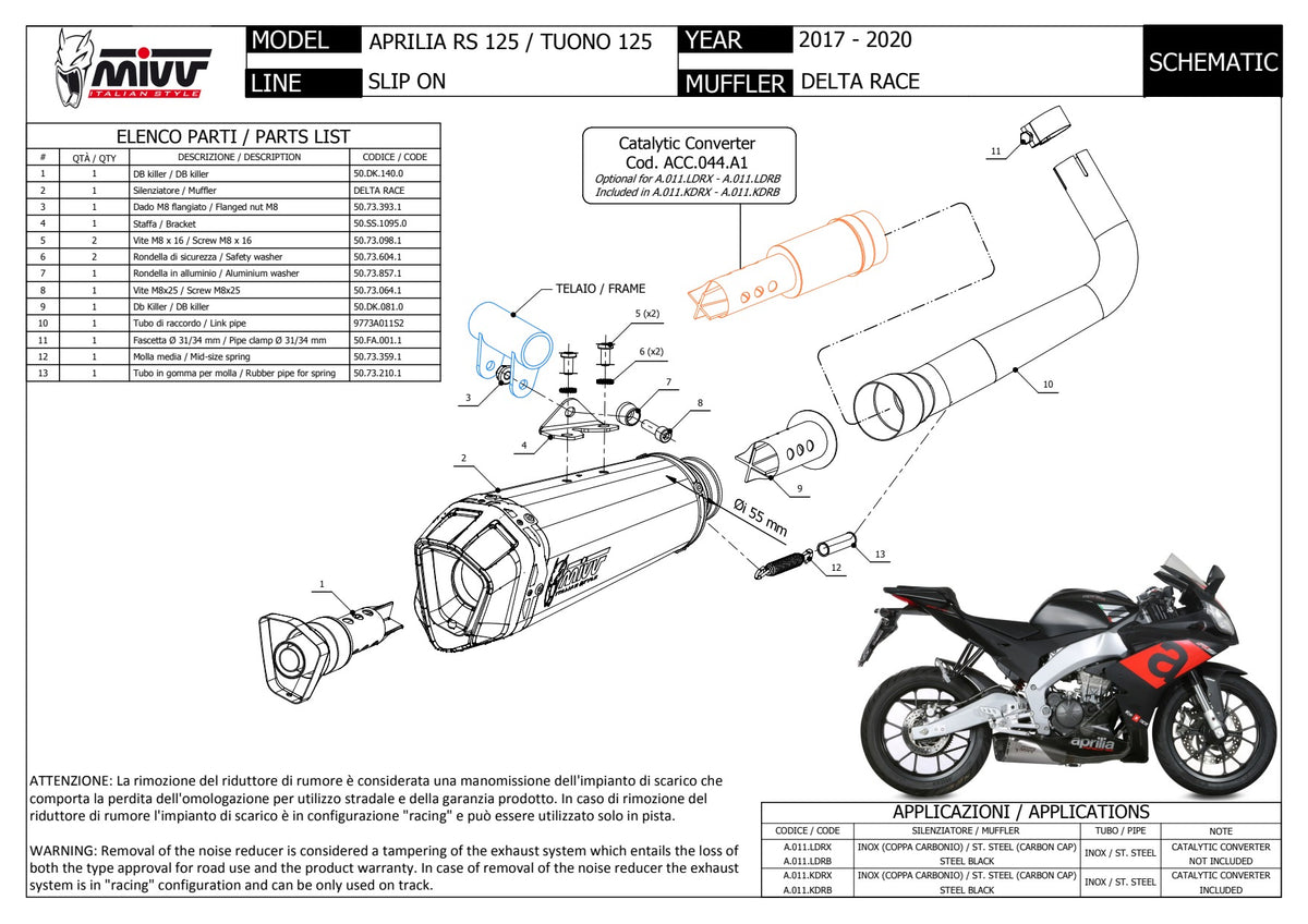 MIVV DELTA RACE Auspuff schwarz passend für APRILIA RS 125 2017-2020