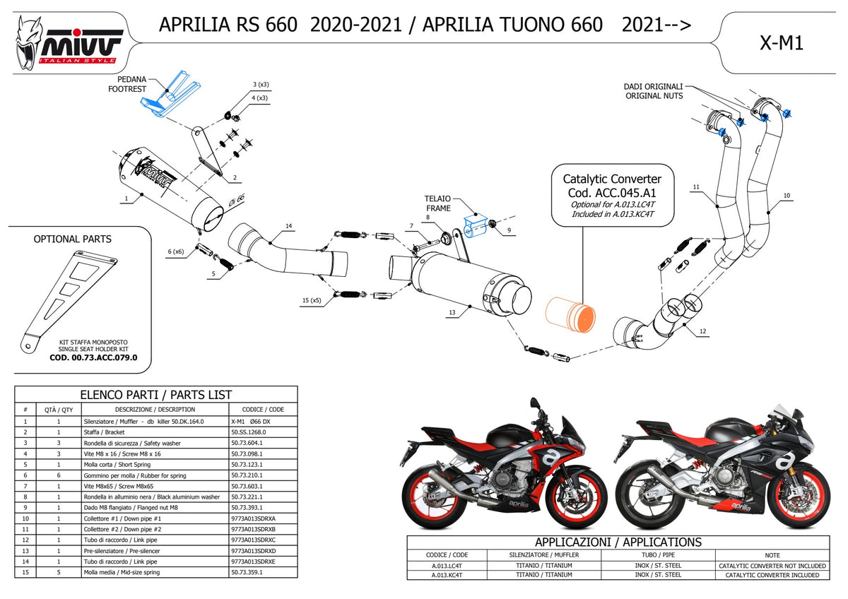 MIVV X-M1 Auspuff Titan passend für Aprilia RS 660/Tuono 660 2020-2024