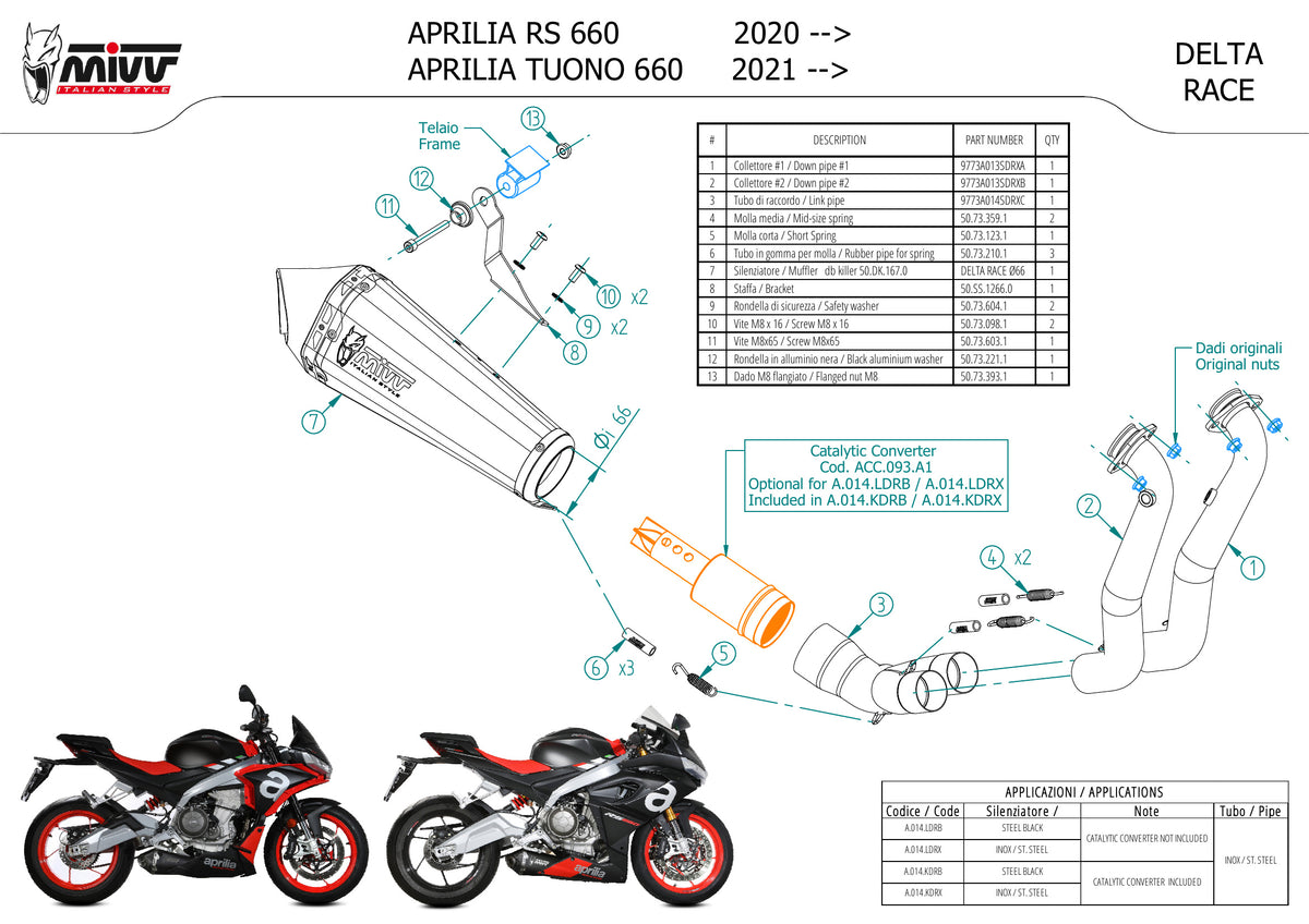 MIVV DELTA RACE Auspuff Komplettanlage passend für APRILIA TUONO 660 2021-2024