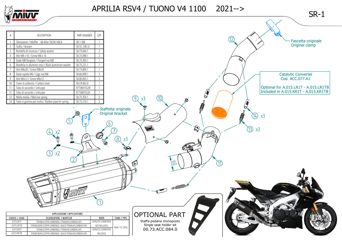 MIVV SR-1 Auspuff Titan passend für APRILIA RSV4 2021-2024