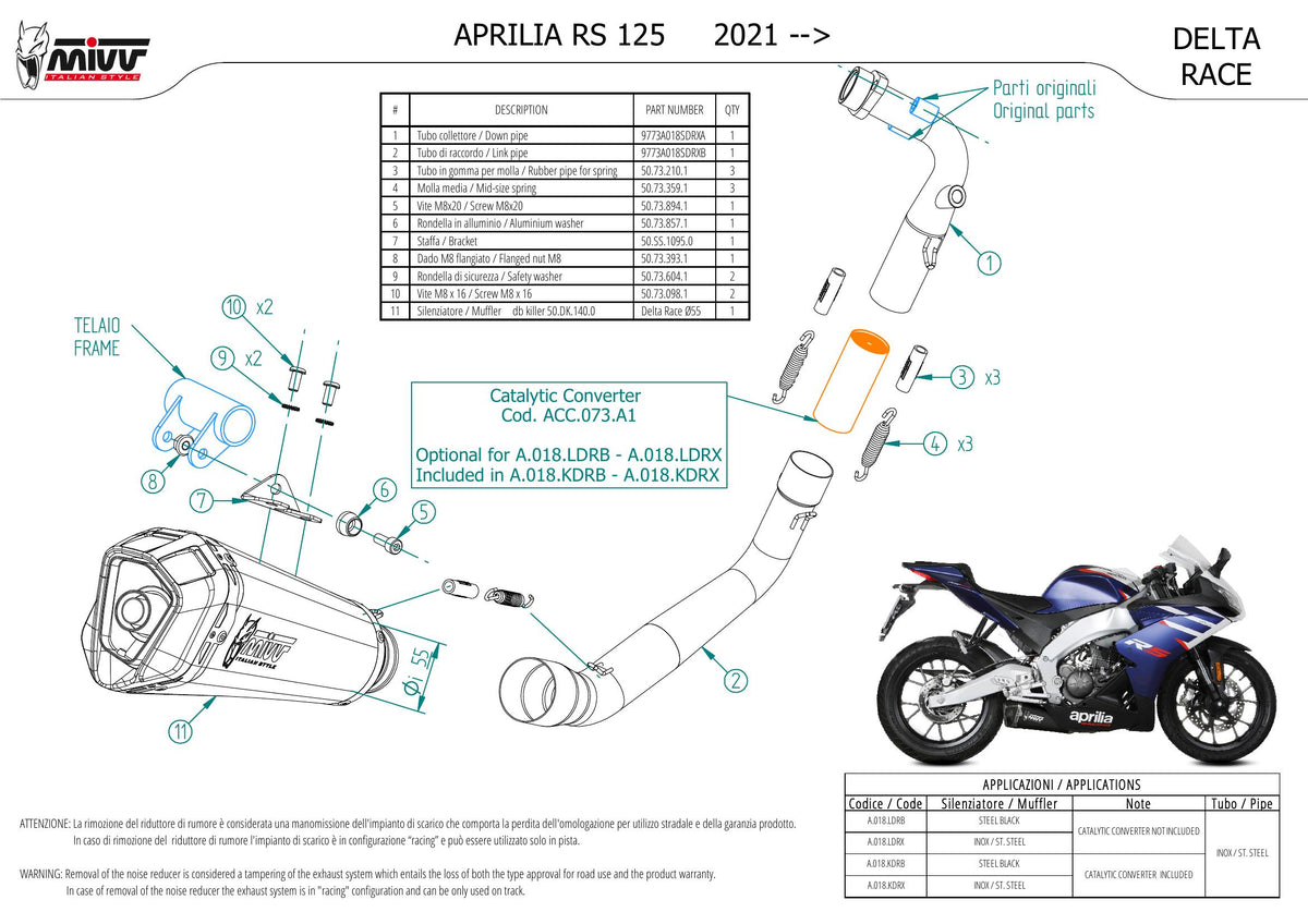 MIVV DELTA RACE Auspuff Komplettanlage passend für APRILIA RS 125 2021-2024
