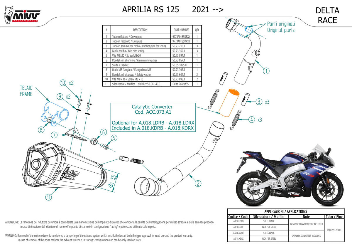 MIVV DELTA RACE Auspuff Komplettanlage passend für APRILIA RS 125 2021-2024