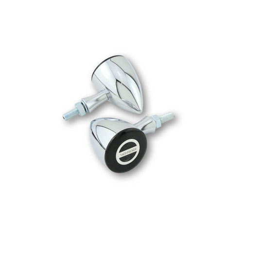 HIGHSIDER Rocket Bullet Motorrad LED Blinker Chrom Rauchgrau E-geprüft Paar