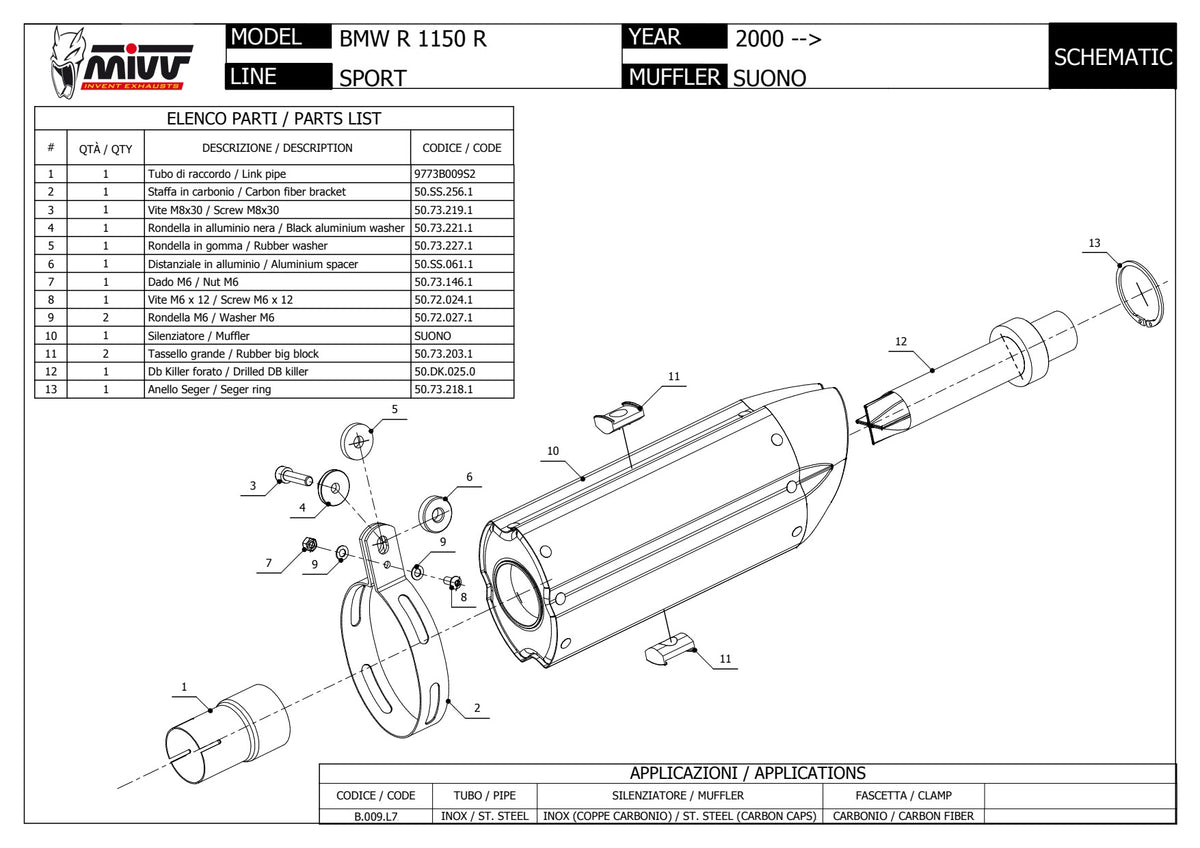 MIVV Suono Auspuff Edelstahl passend für BMW R 1150 R 2000-2006