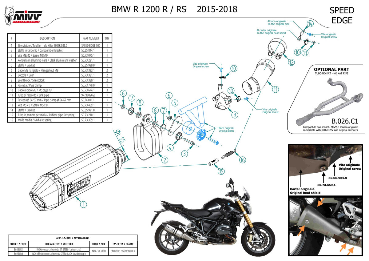 MIVV Speed Edge Auspuff Edelstahl passend für BMW R 1200 R 2015-2018