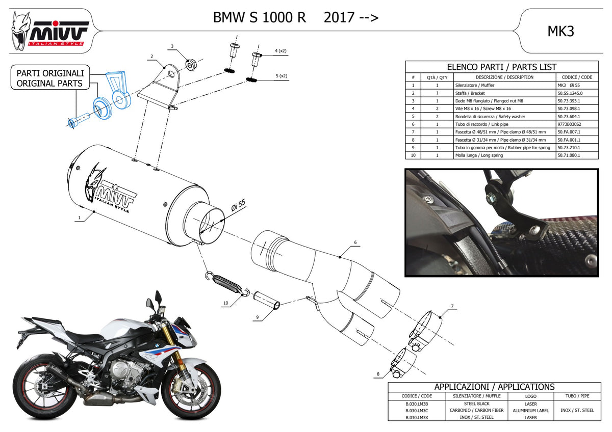 MIVV MK3 Auspuff Carbon passend für BMW S 1000 R 2017-2020