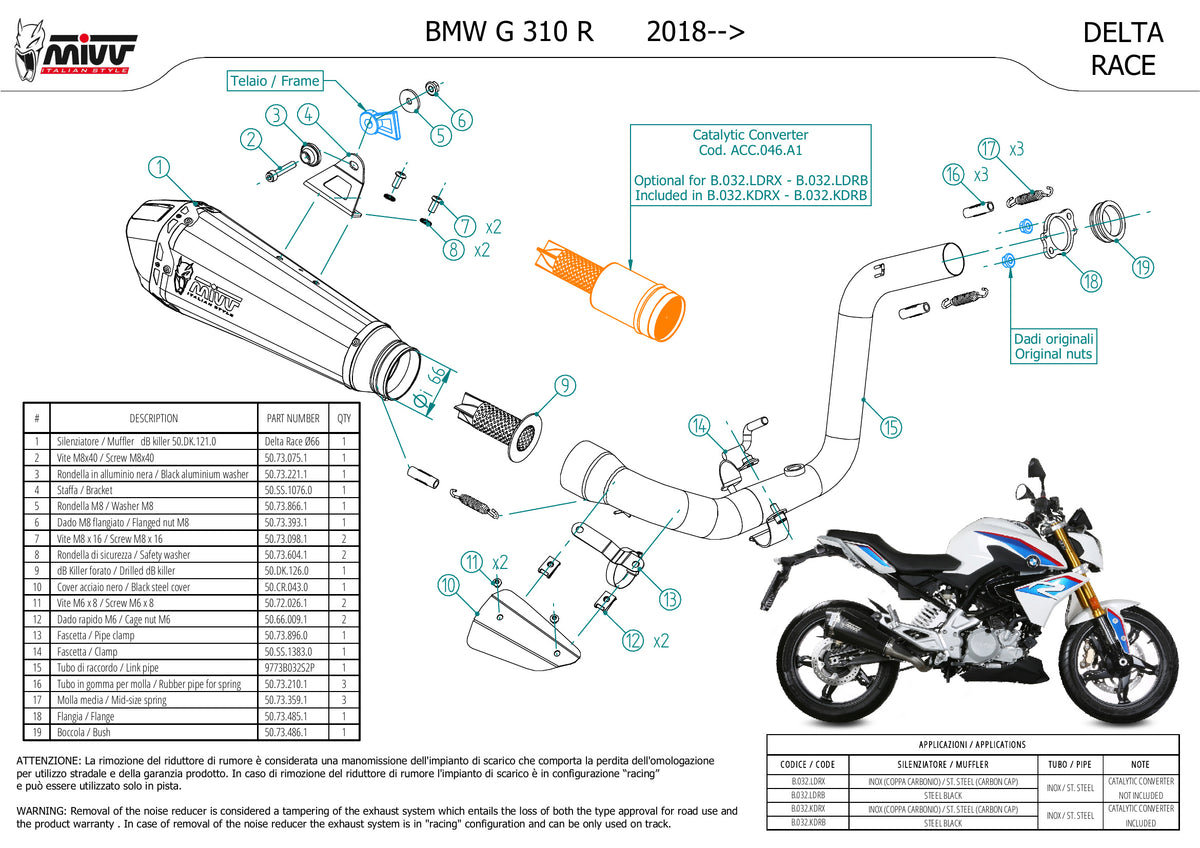 MIVV Delta Race Auspuff Komplettanlage passend für BMW G 310 R 2018-2024