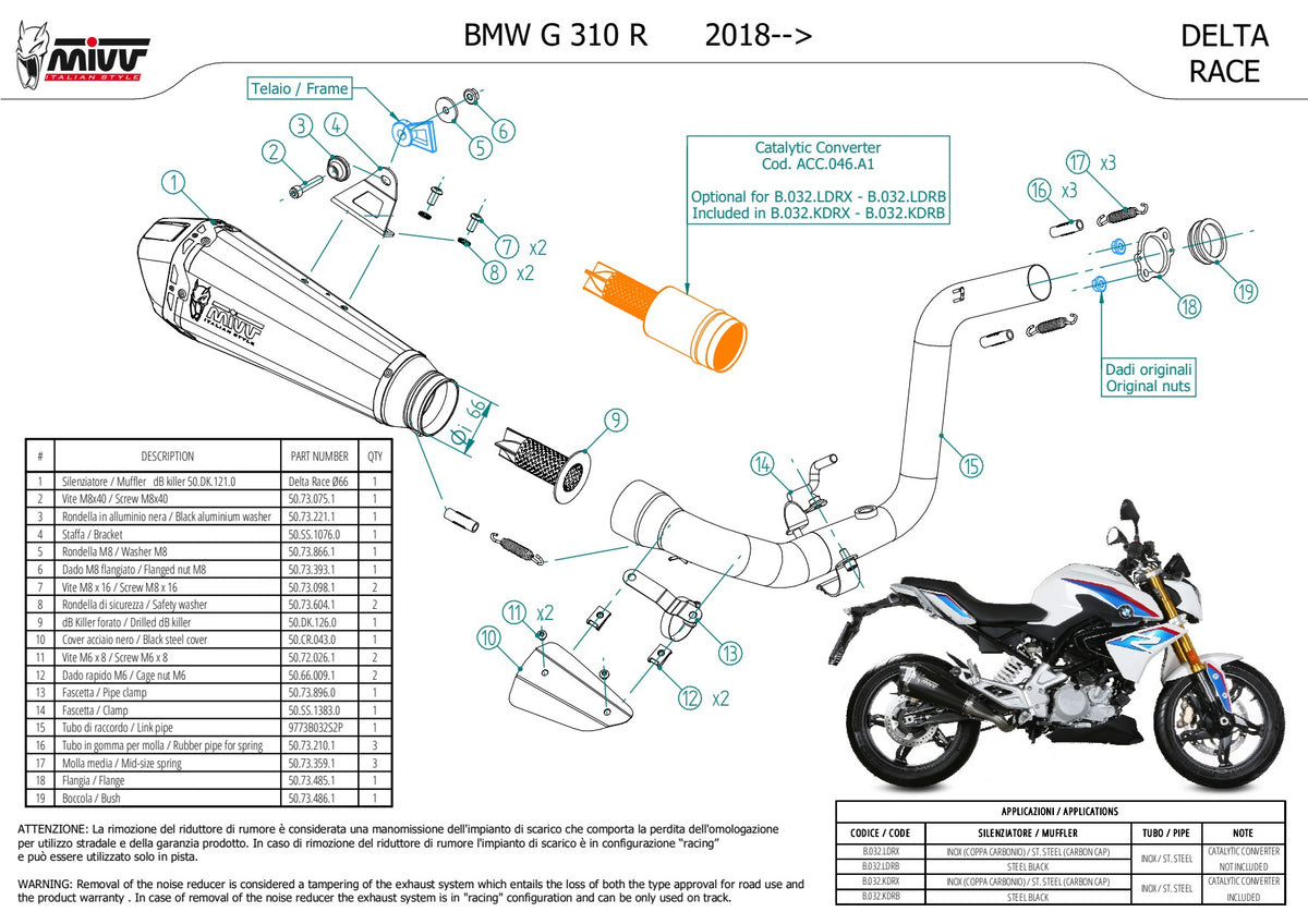 MIVV Delta Race Auspuff Komplettanlage schwarz passend für BMW G 310 R 2018-2024