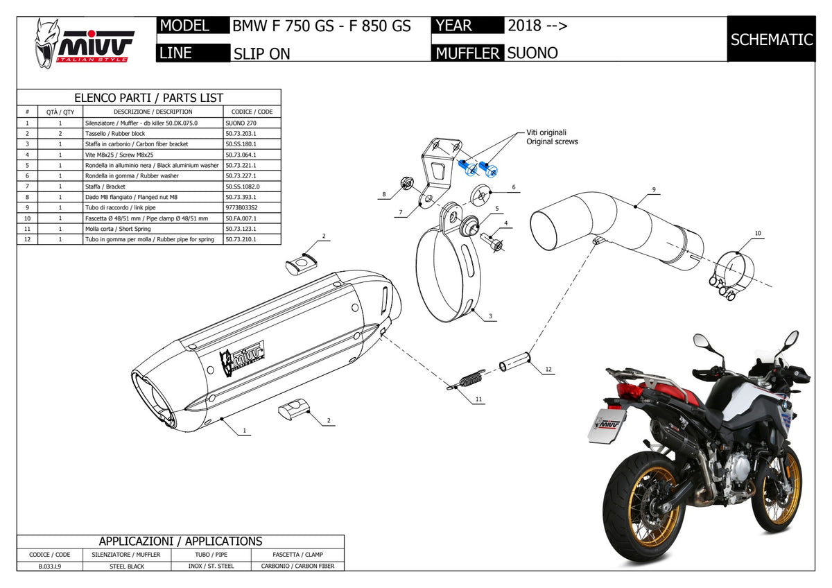 MIVV Suono Auspuff schwarz Edelstahl passend für BMW F 750/850 GS 18-22
