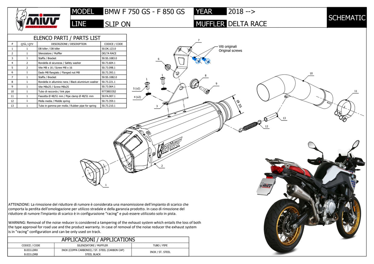 MIVV Delta Race Auspuff silber passend für BMW F 850 GS 2018-2024