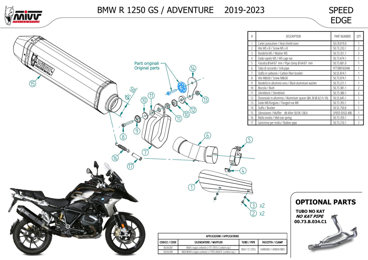 MIVV Speed Edge Auspuff schwarz passend für BMW R 1250 GS / ADVENTURE 2019-2023