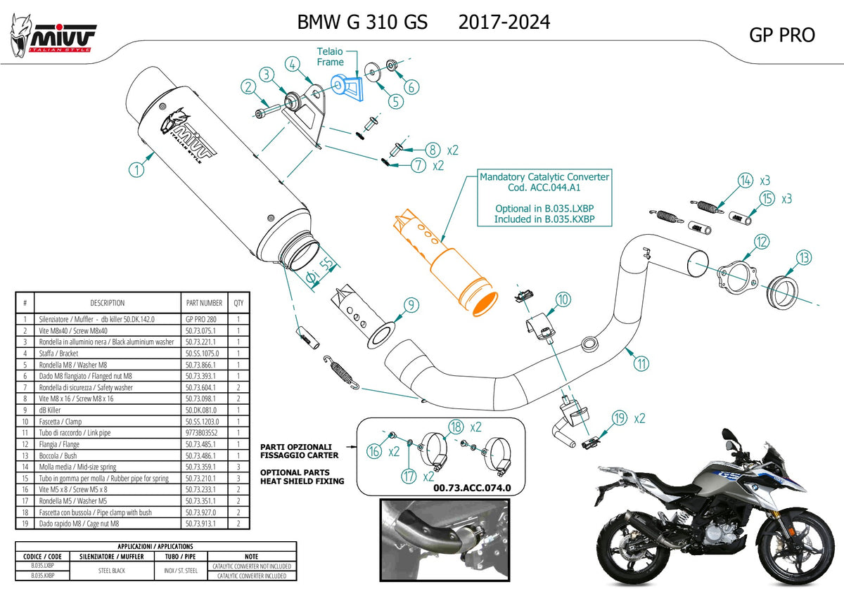 MIVV GPpro Auspuff Komplettanlage schwarz passend für BMW G 310 GS 2017-2024