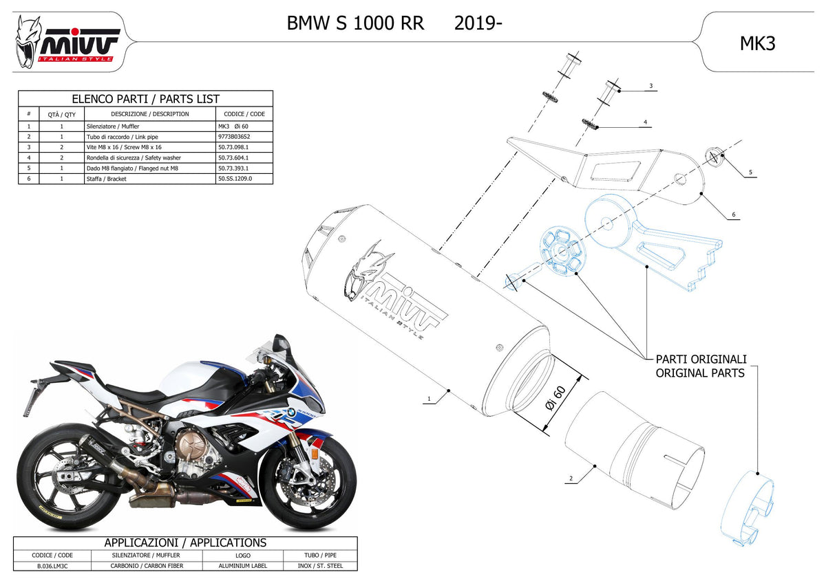 MIVV MK3 Auspuff Carbon passend für BMW S 1000 RR 2019-2026