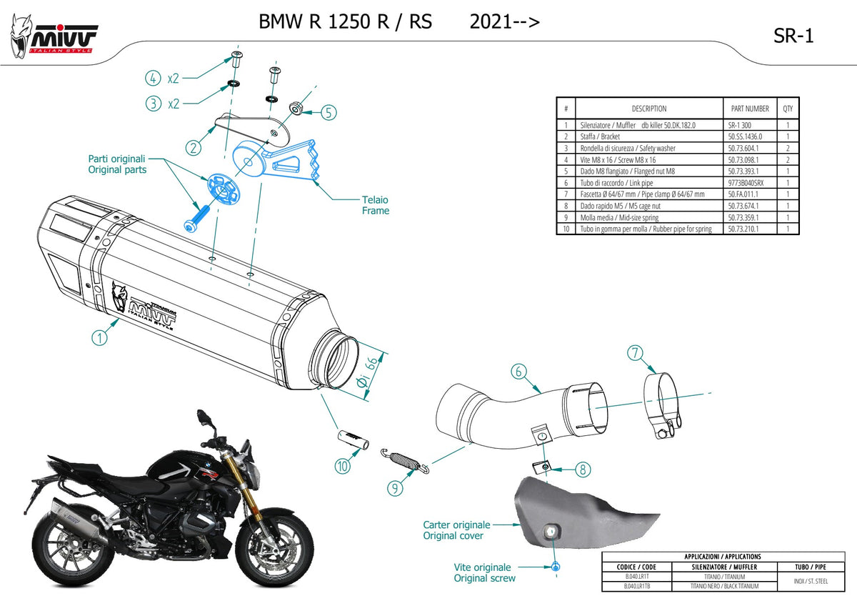 MIVV SR-1 Auspuff Titan passend für BMW R 1250 R / RS 2021-2024