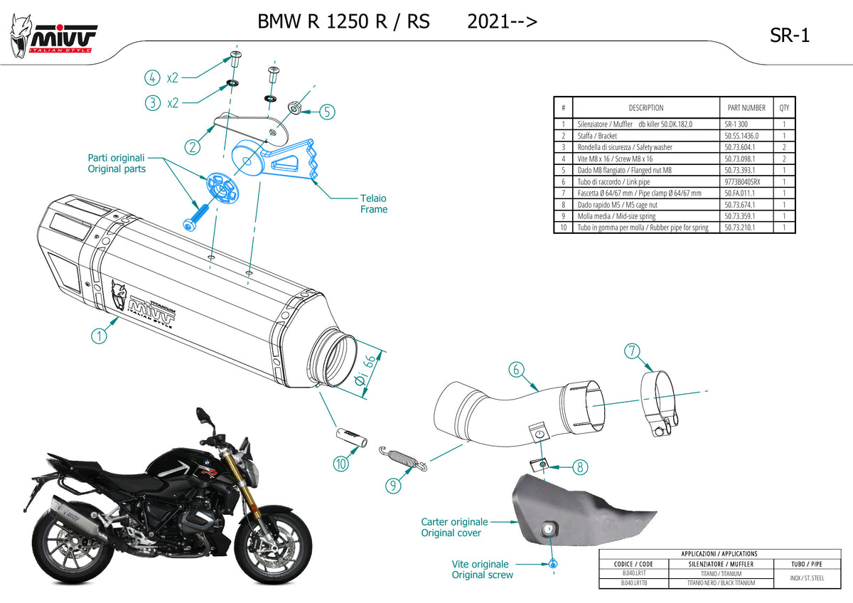 MIVV SR-1 Auspuff Titan schwarz passend für BMW R 1250 R 2021-2024