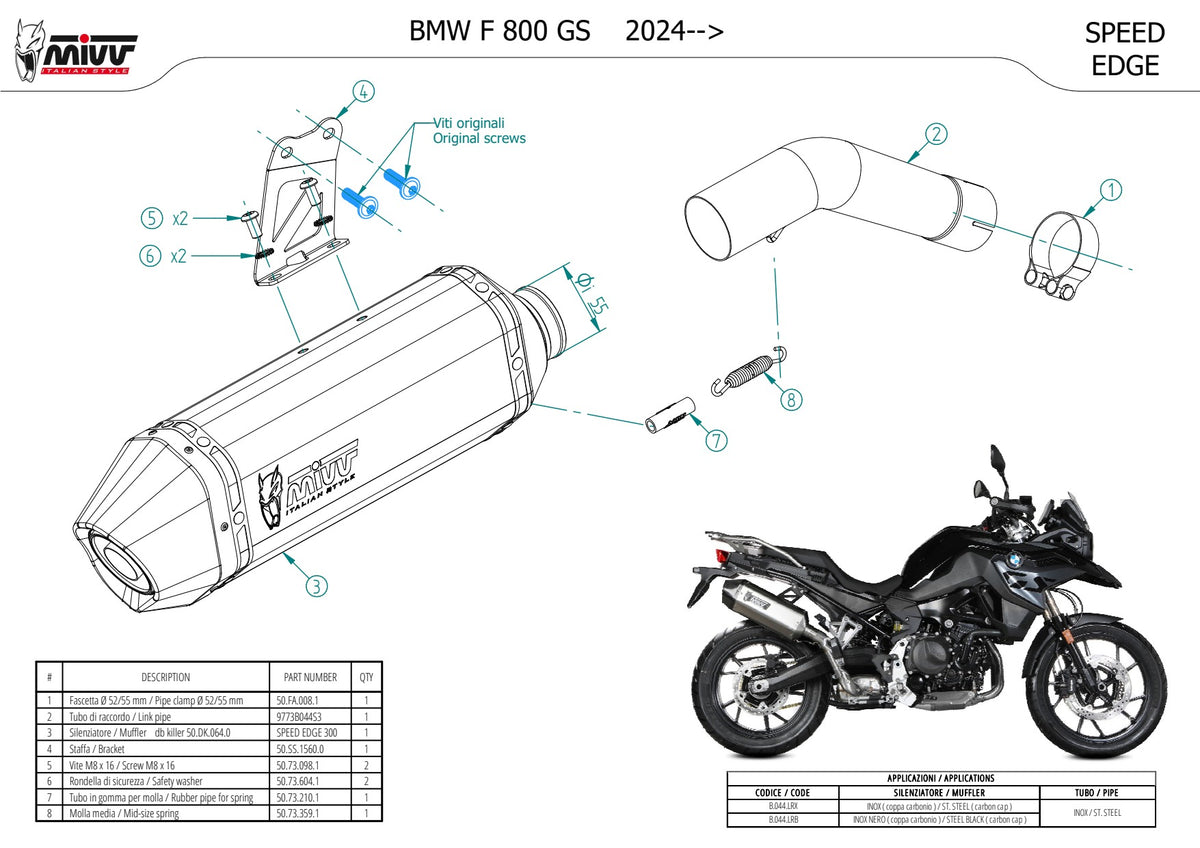 MIVV Speed Edge Auspuff silber passend für BMW F 800 GS 2024-2026