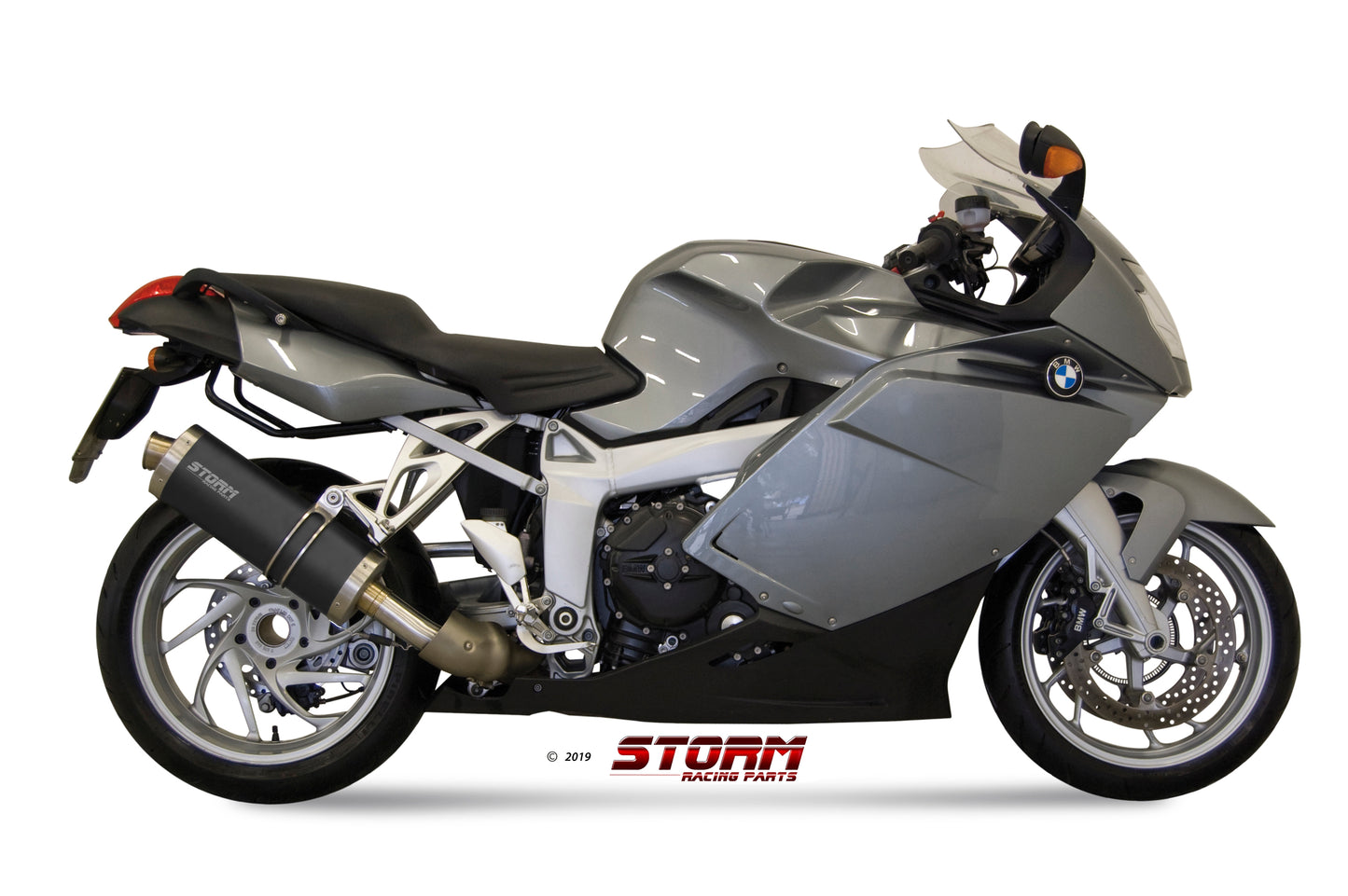 STORM OVAL Auspuff schwarz passend für BMW K 1200 R / S / GT 2005-2008