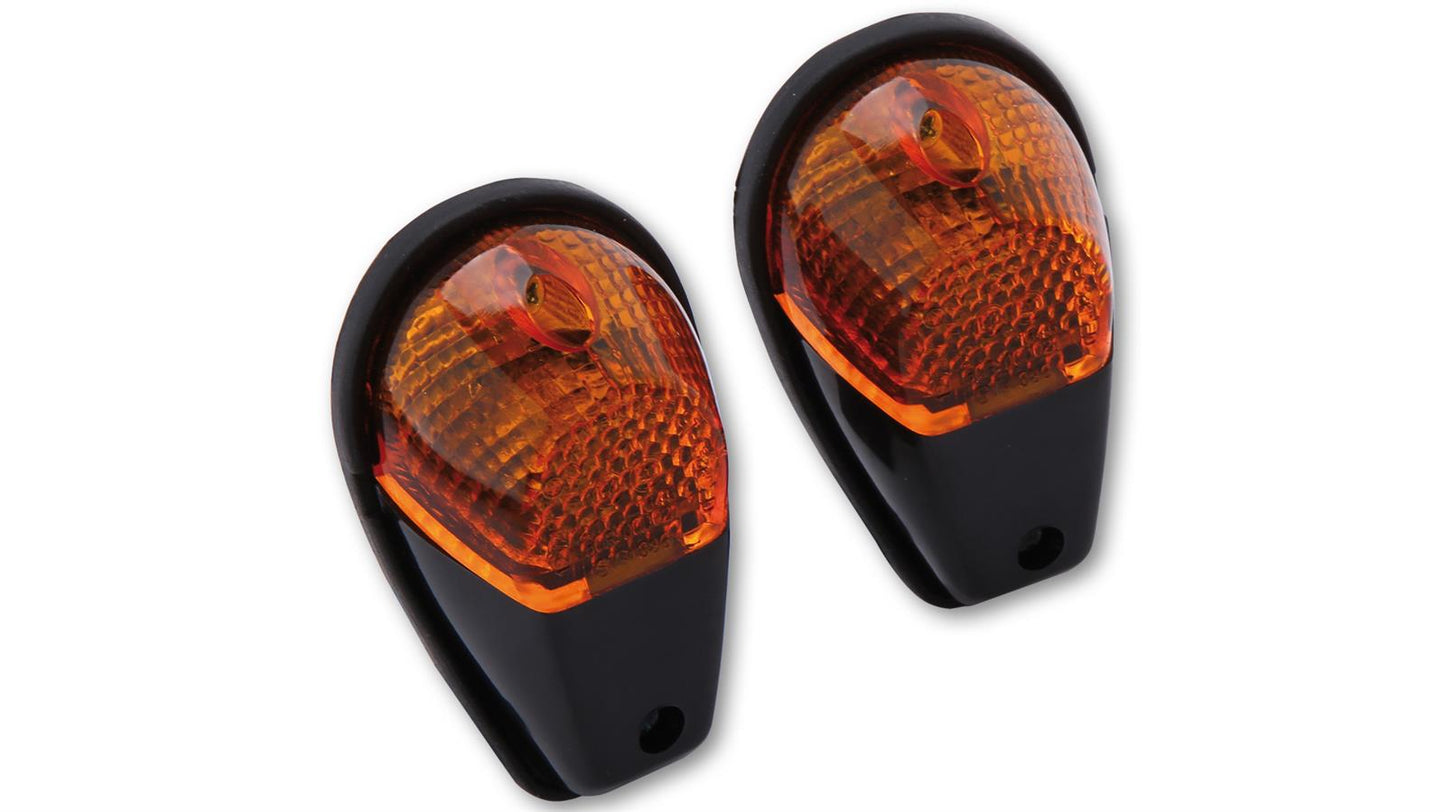 HIGHSIDER Motorrad Verkleidungsblinker Gehäuse Schwarz / Glas Orange (Paar) Vorn