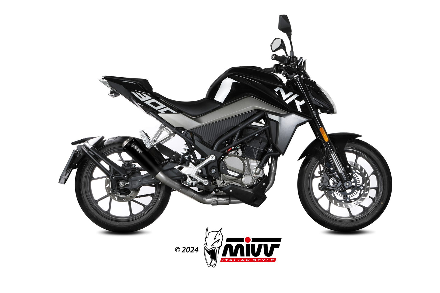 MIVV XM-1 Auspuff Komplettanlage schwarz passend für CFMOTO 300 NK 2021-2024