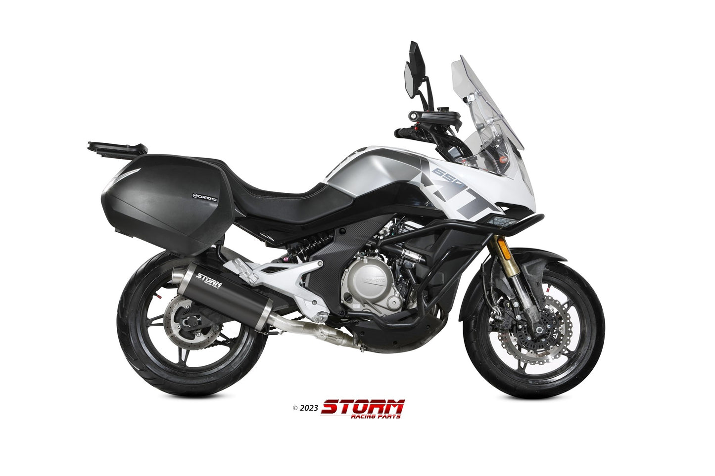 STORM Oval Auspuff schwarz passend für CFMOTO 650 MT 2021-2024