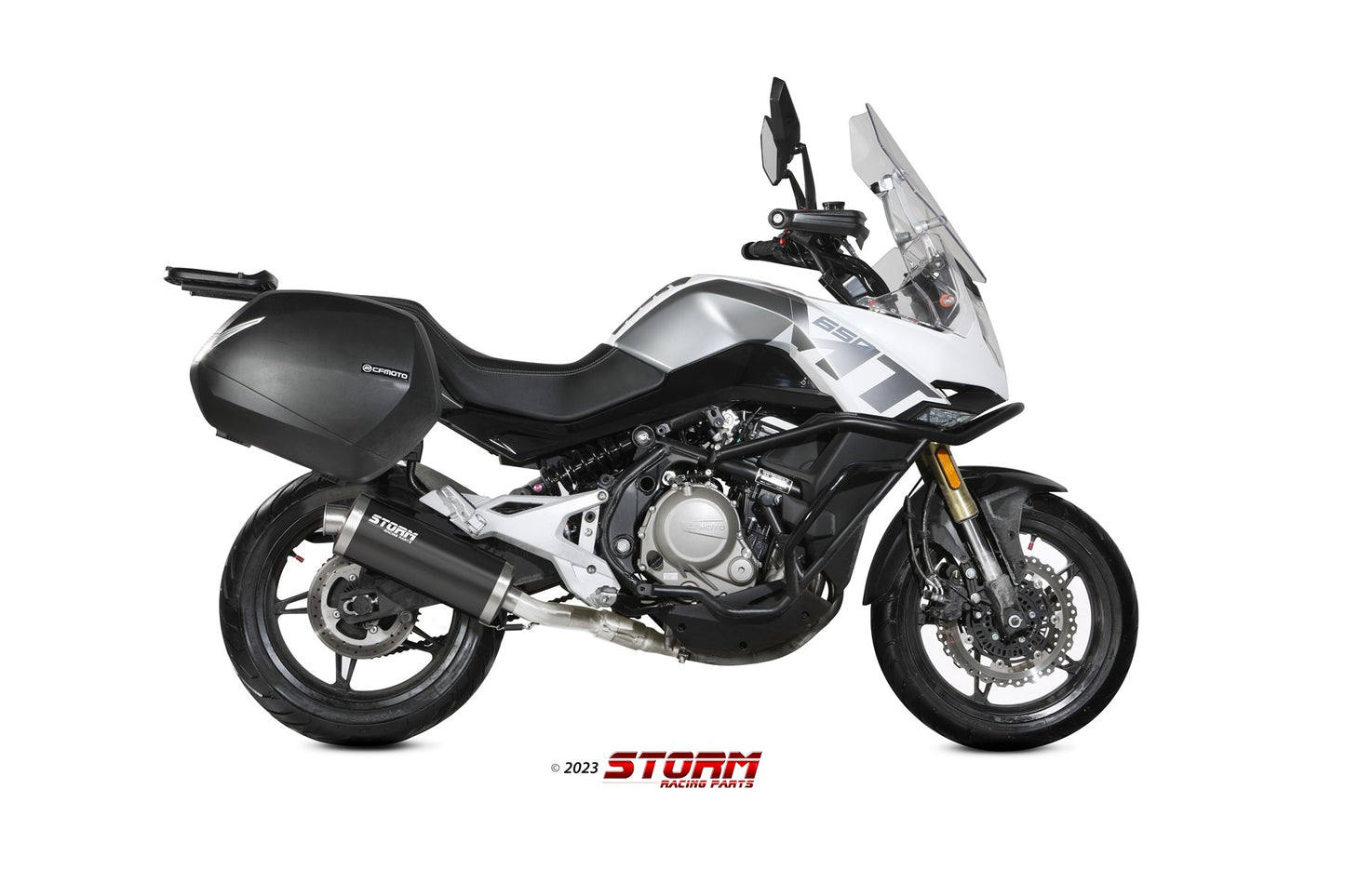 STORM Oval Auspuff schwarz passend für CFMOTO 650 MT 2021-2024
