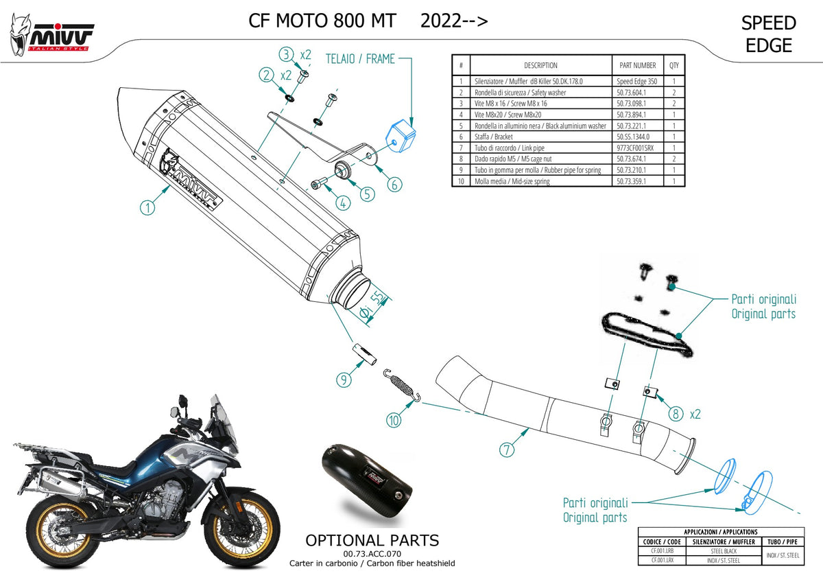 MIVV Speed Edge Auspuff Edelstahl passend für CFMOTO 800 MT 2022-2026