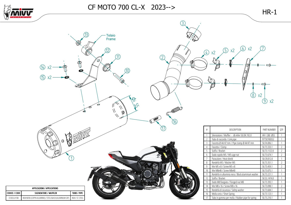 MIVV HR-1 Auspuff schwarz passend für CFMOTO 700 CL-X 2023-2026