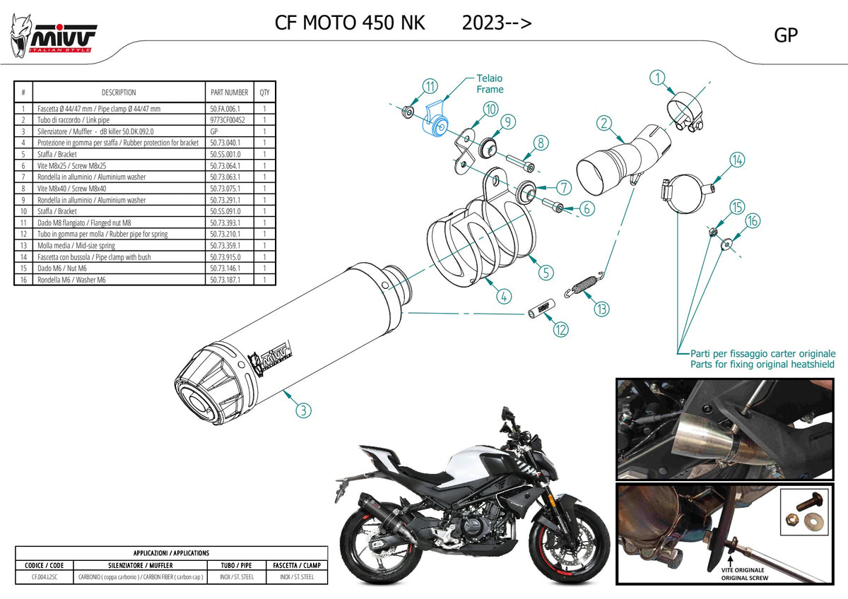 MIVV GP Auspuff Carbon passend für CFMOTO 450 NK 2023-2024