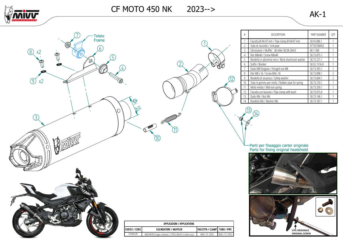 MIVV AK-1 Auspuff schwarz passend für CFMOTO 450NK 2023-2024