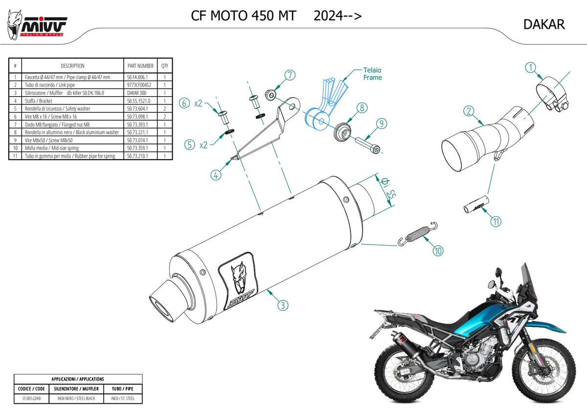 MIVV DAKAR Auspuff schwarz passend für CFMOTO 450 MT 2024-2025