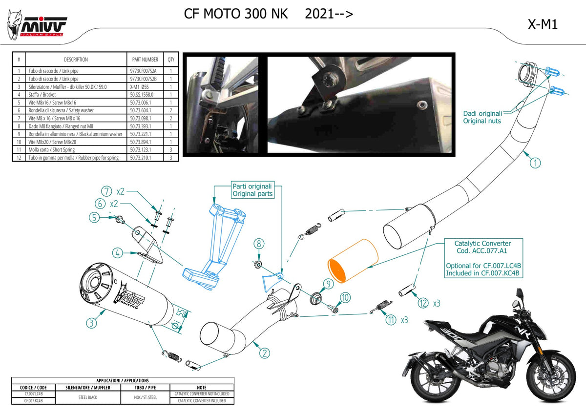 MIVV XM-1 Auspuff Komplettanlage schwarz passend für CFMOTO 300 NK 2021-2024