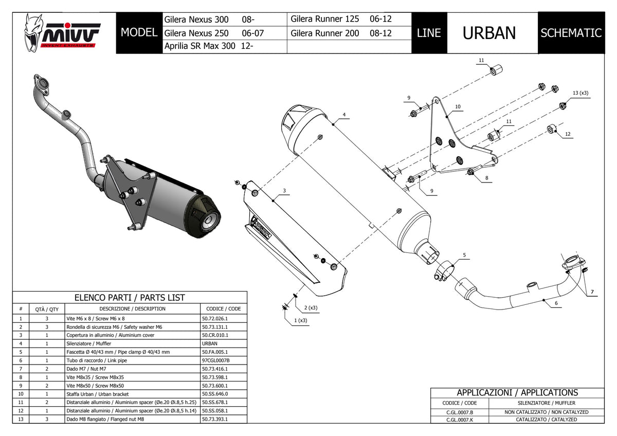 MIVV URBAN Auspuff passend für Aprilia SR MAX 300 - Gilera Runner 125 - 250 - Nexus 250 - 300