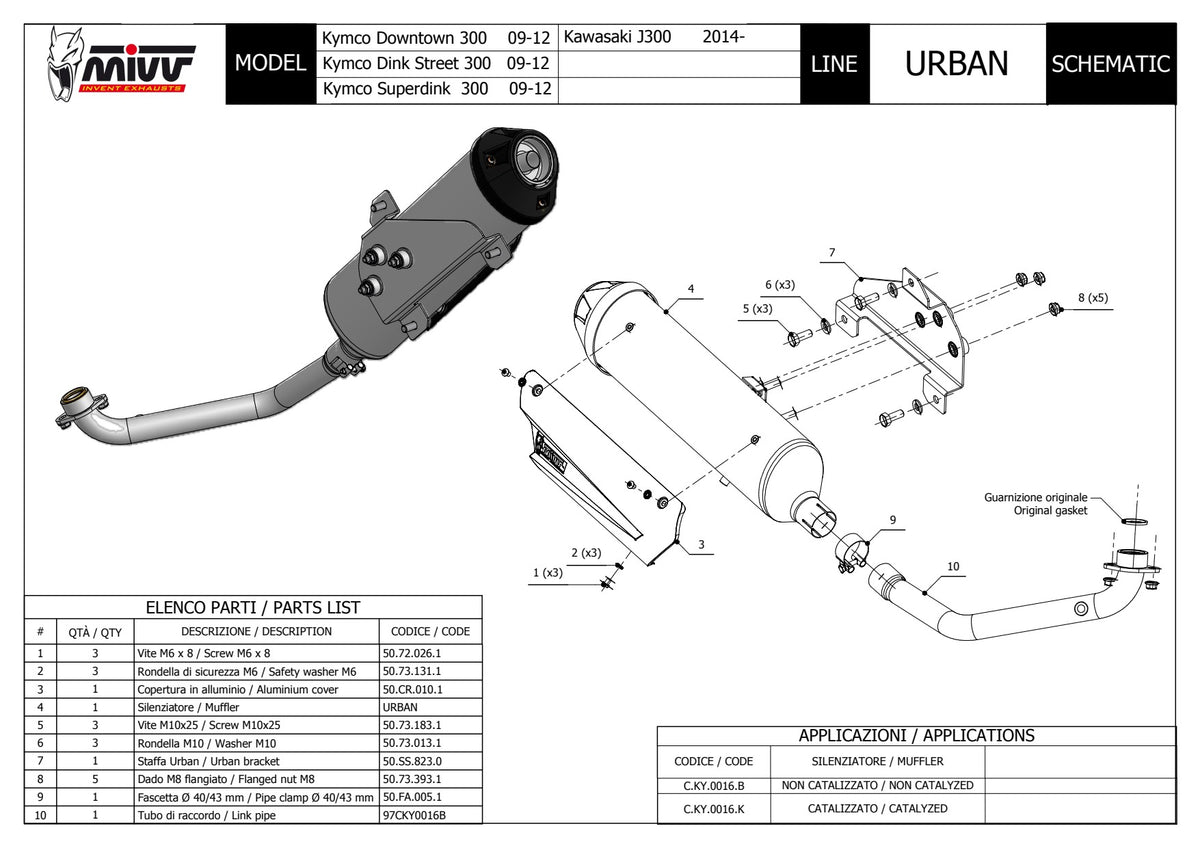 MIVV URBAN Auspuff Komplettanlage passend für KYMCO DOWNTOWN 300 2009-2012