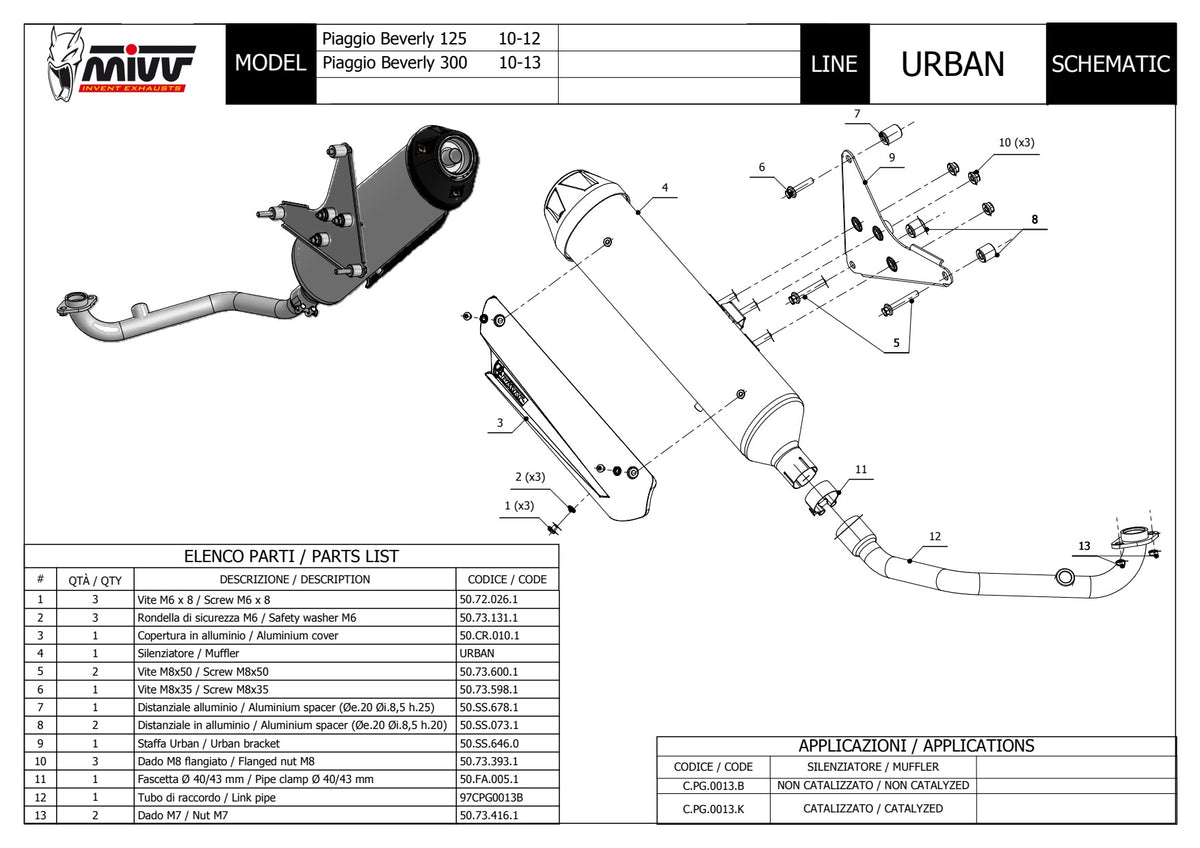 MIVV URBAN Auspuff Komplettanlage passend für PIAGGIO BEVERLY 300 2010-2013