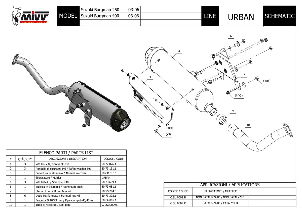 MIVV URBAN Auspuff Komplettanlage passend für SUZUKI BURGMAN 250 2003-2006