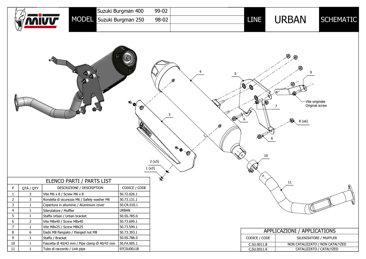 MIVV URBAN Auspuff passend für Suzuki Burgman 400 1999-2002