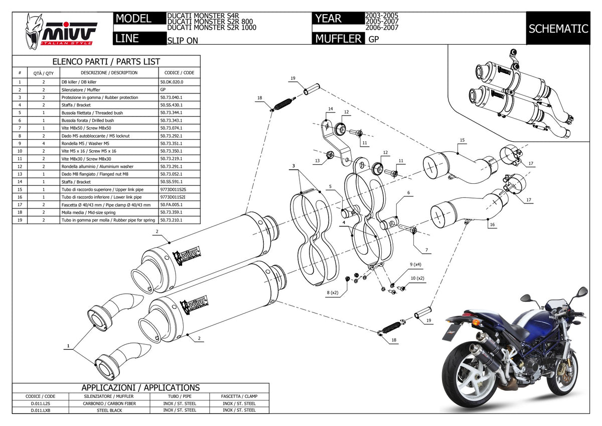 MIVV GP Auspuff schwarz passend für DUCATI MONSTER S4R 2003-2005