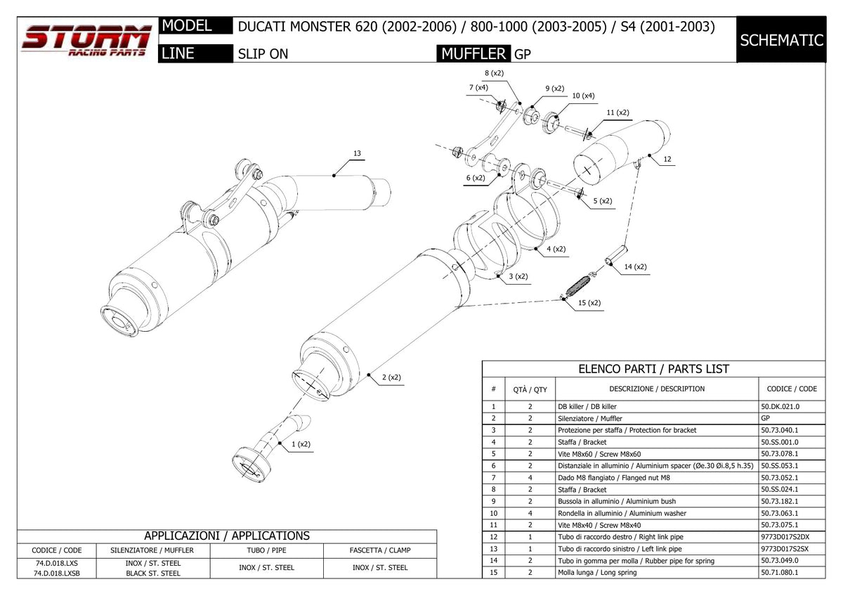 STORM GP Auspuff schwarz passend für DUCATI MONSTER 620 2002-2006