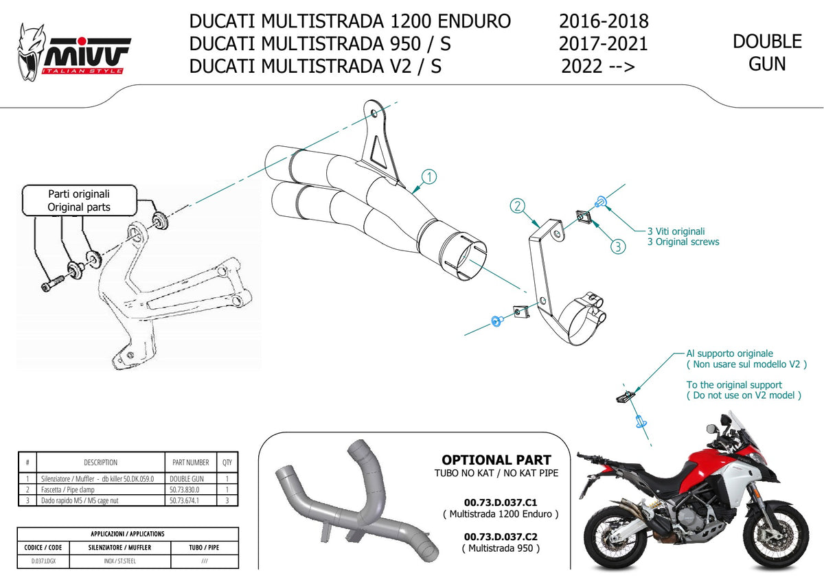 MIVV Double Gun Auspuff silber passend für DUCATI MULTISTRADA 950 / S 2017-2021