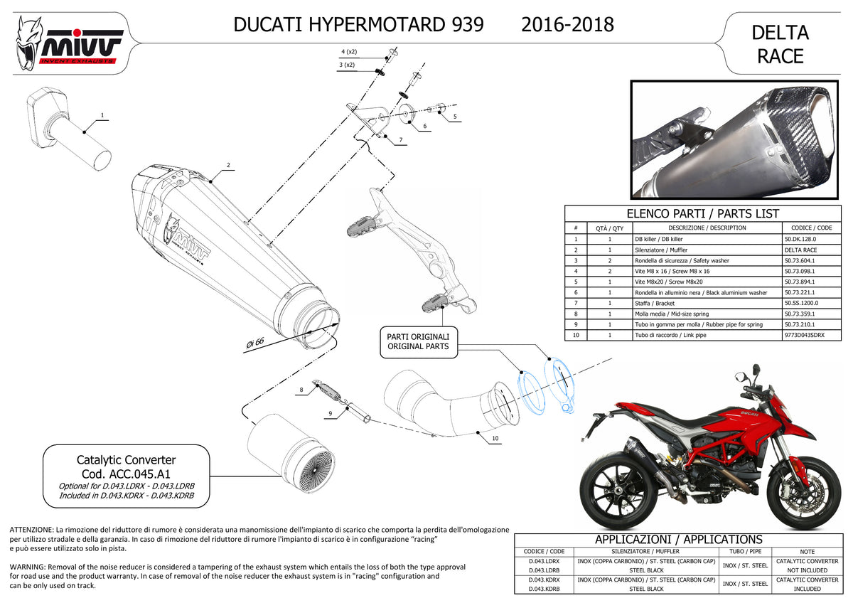 MIVV DELTA RACE Auspuff schwarz passend für Ducati Hypermotard 939 2016-2018