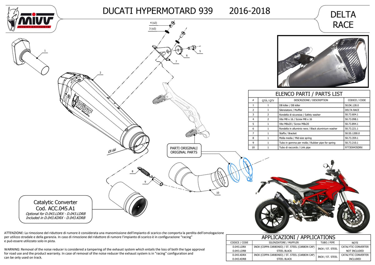 MIVV DELTA RACE Auspuff schwarz passend für Ducati Hypermotard 939 2016-2018