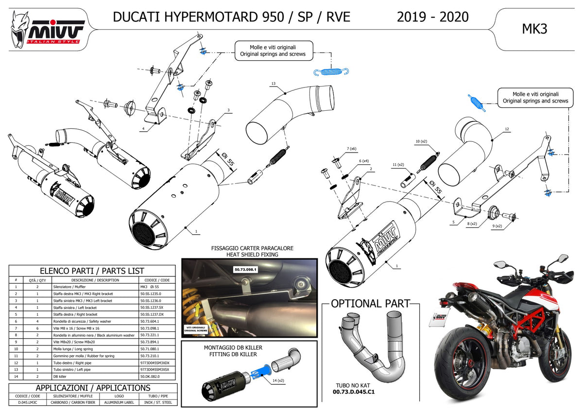 MIVV MK3 Auspuff Carbon passend für DUCATI HYPERMOTARD 950 / SP / RVE 2019-2020