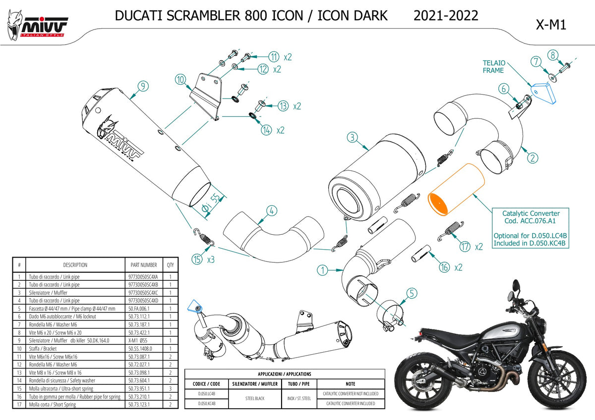 MIVV X-M1 Auspuff schwarz passend für Ducati Scrambler 800 2021-2022