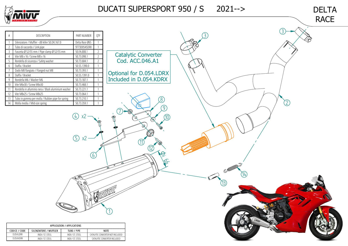 MIVV Delta Race Auspuff silber passend für DUCATI SUPERSPORT 950 / S 2021-2024