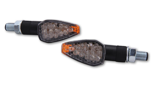 SHIN YO Motorrad LED Blinker Peak Schwarz / Klar, E-geprüft (Paar)