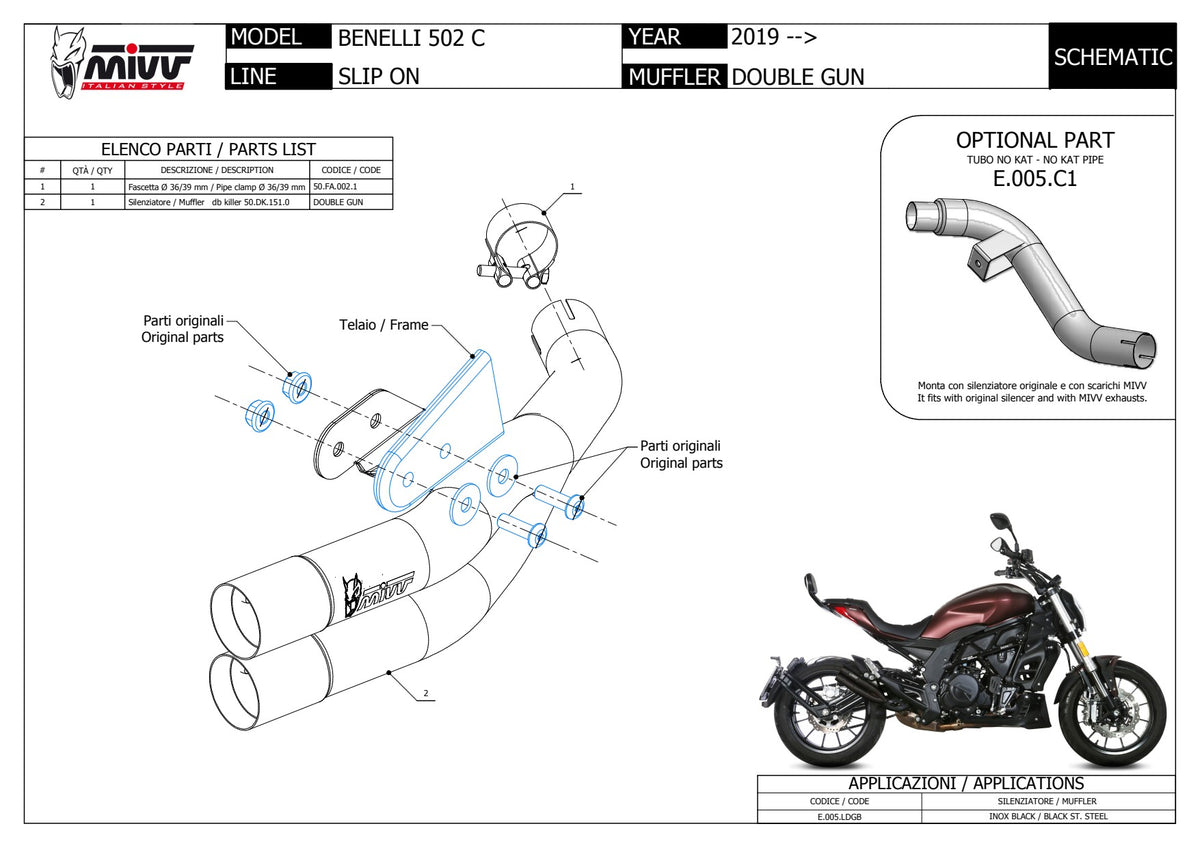 MIVV Double Gun Auspuff schwarz passend für Benelli 502C 2019-2024