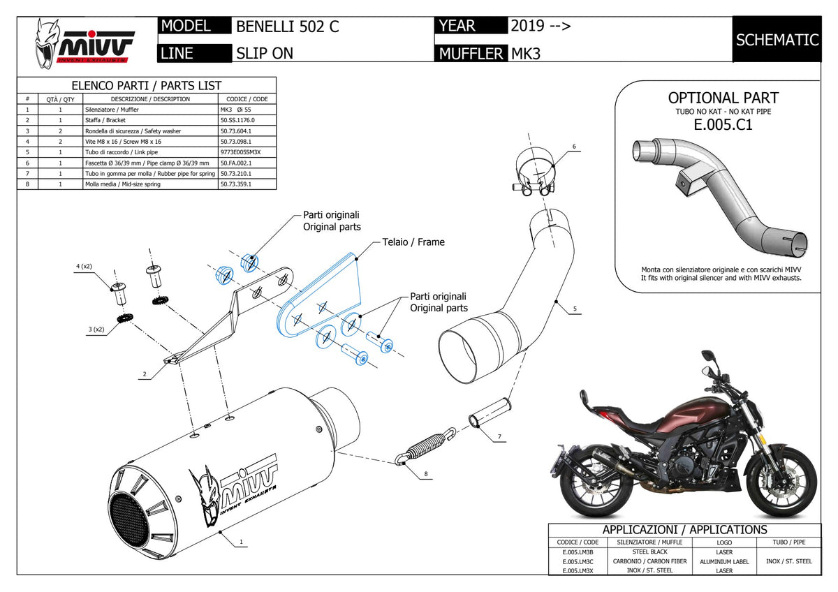 MIVV MK3 Auspuff schwarz passend für Benelli 502C 2019-2024